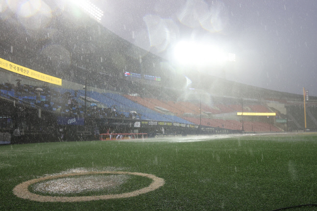 유난히 긴 금요일밤 잠실구장, 약 70분 지연 후 선발 교체…플럿코는 진기록 달성[SS잠실in]