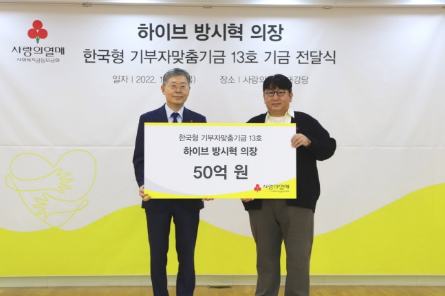 하이브 방시혁, 통 큰 기부…사랑의열매에 50억원 쾌척