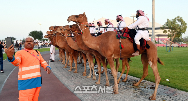 [포토] 카타르 경찰 '낙타 탄 채 도열'