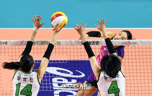 [포토]양효진의 손에 걸린 김연경의 공격