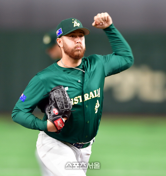 한국전 선발 예고된 호주 좌완투수 잭 오로린 [포토]