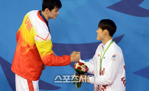 [SS포토]동메달 박태환, '쑨양! 금메달 축하해!'