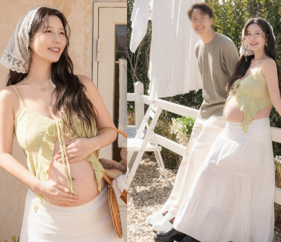 나비, 출산 하루 전 공개한 '훈남 남편'과 눈부신 D라인