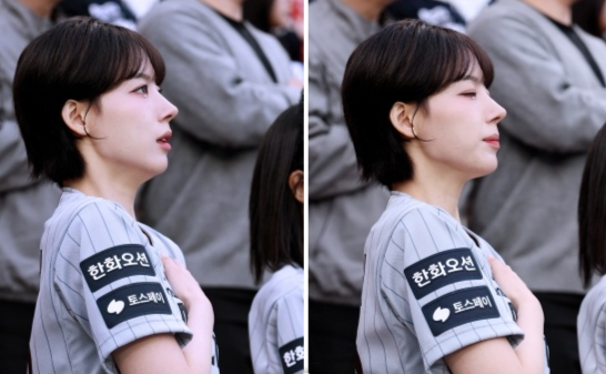하지원 치어리더, 기침 참아가며 꼿꼿한 애국가 예절!